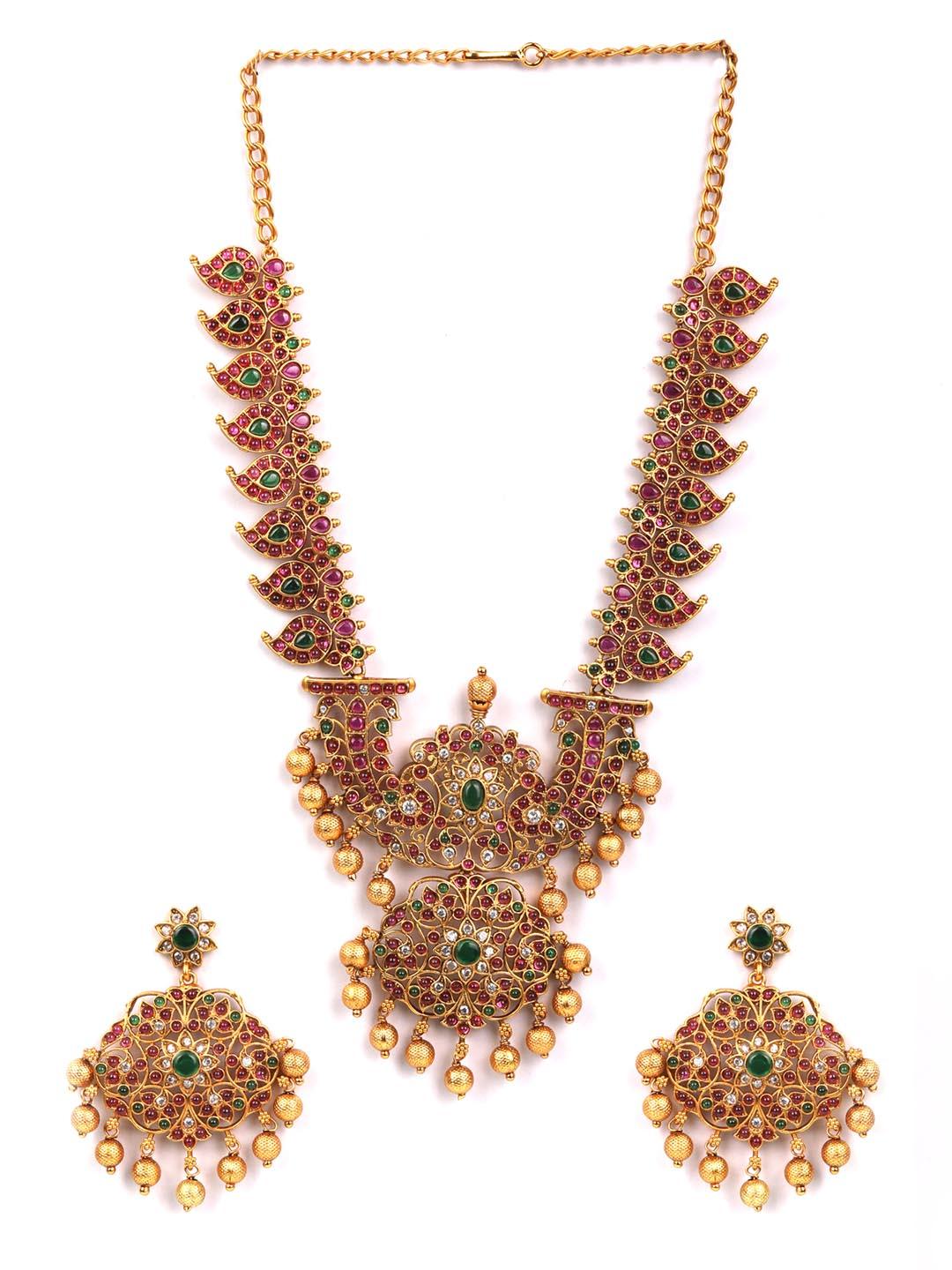 Women's Multi-Color Kemp Stones American Diamond Gold Plated Jewellery Set - Priyaasi - Indiakreations