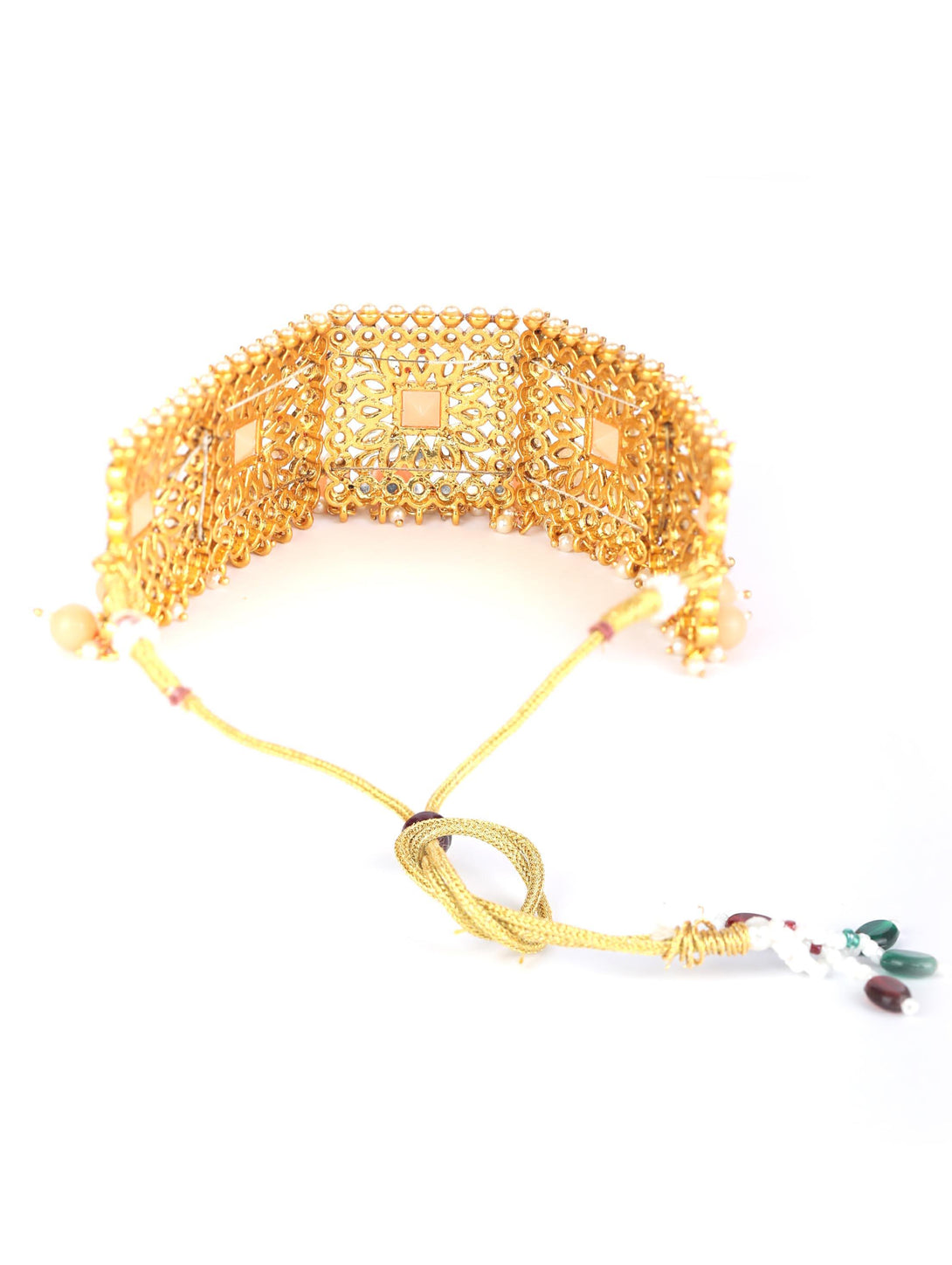 Women's Orange Kundan Gold Plated Choker Set with MaangTikka - Priyaasi - Indiakreations