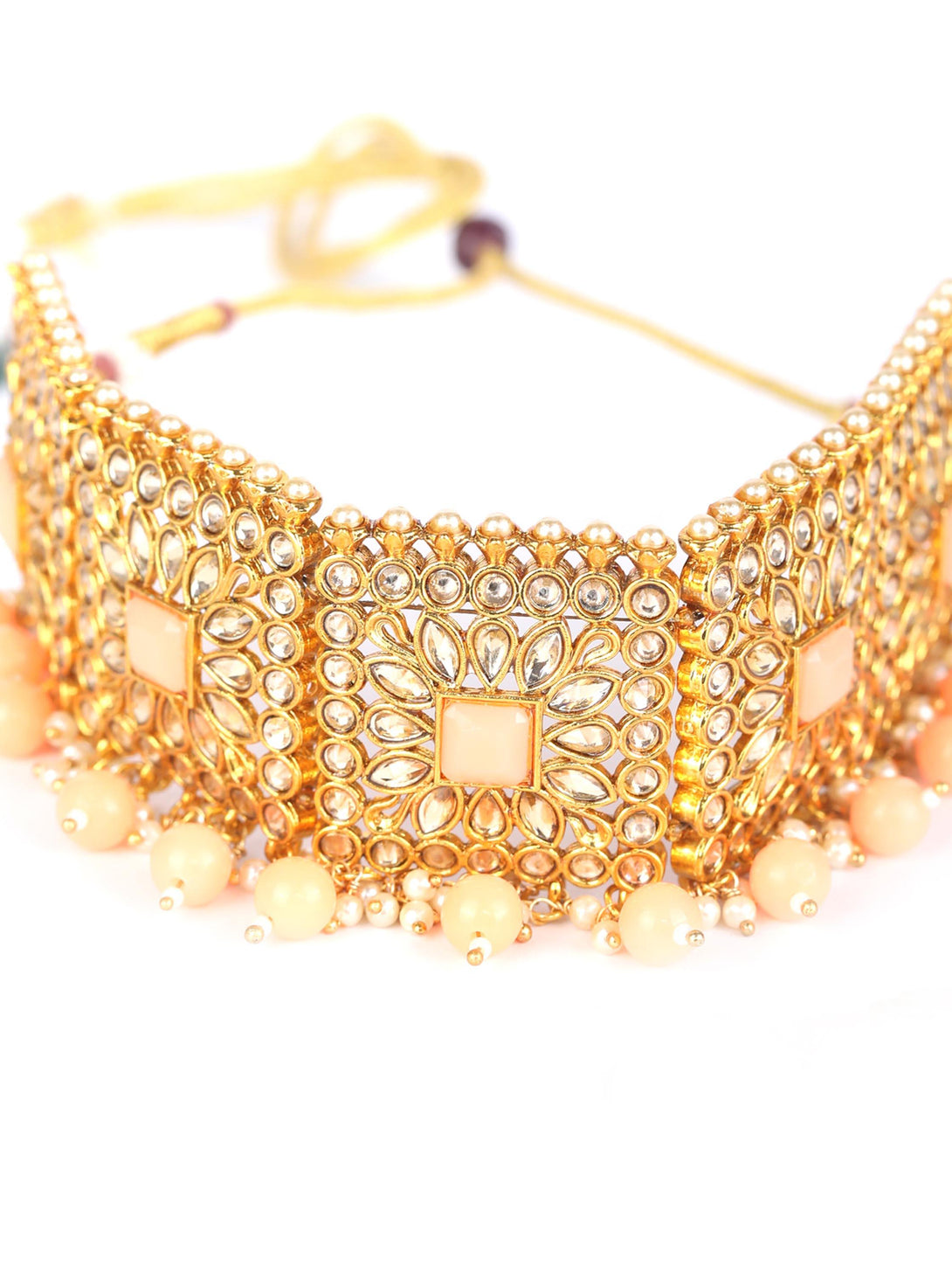 Women's Orange Kundan Gold Plated Choker Set with MaangTikka - Priyaasi - Indiakreations