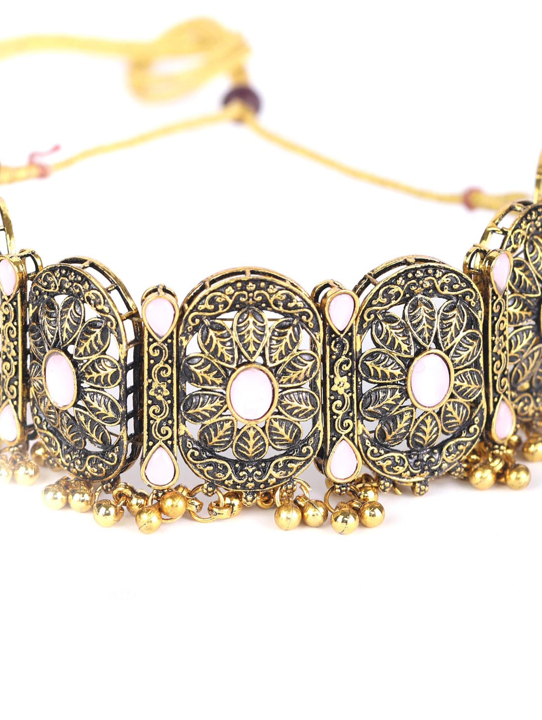 Women's Pink Stones Studded Gold Plated Choker Set - Priyaasi - Indiakreations