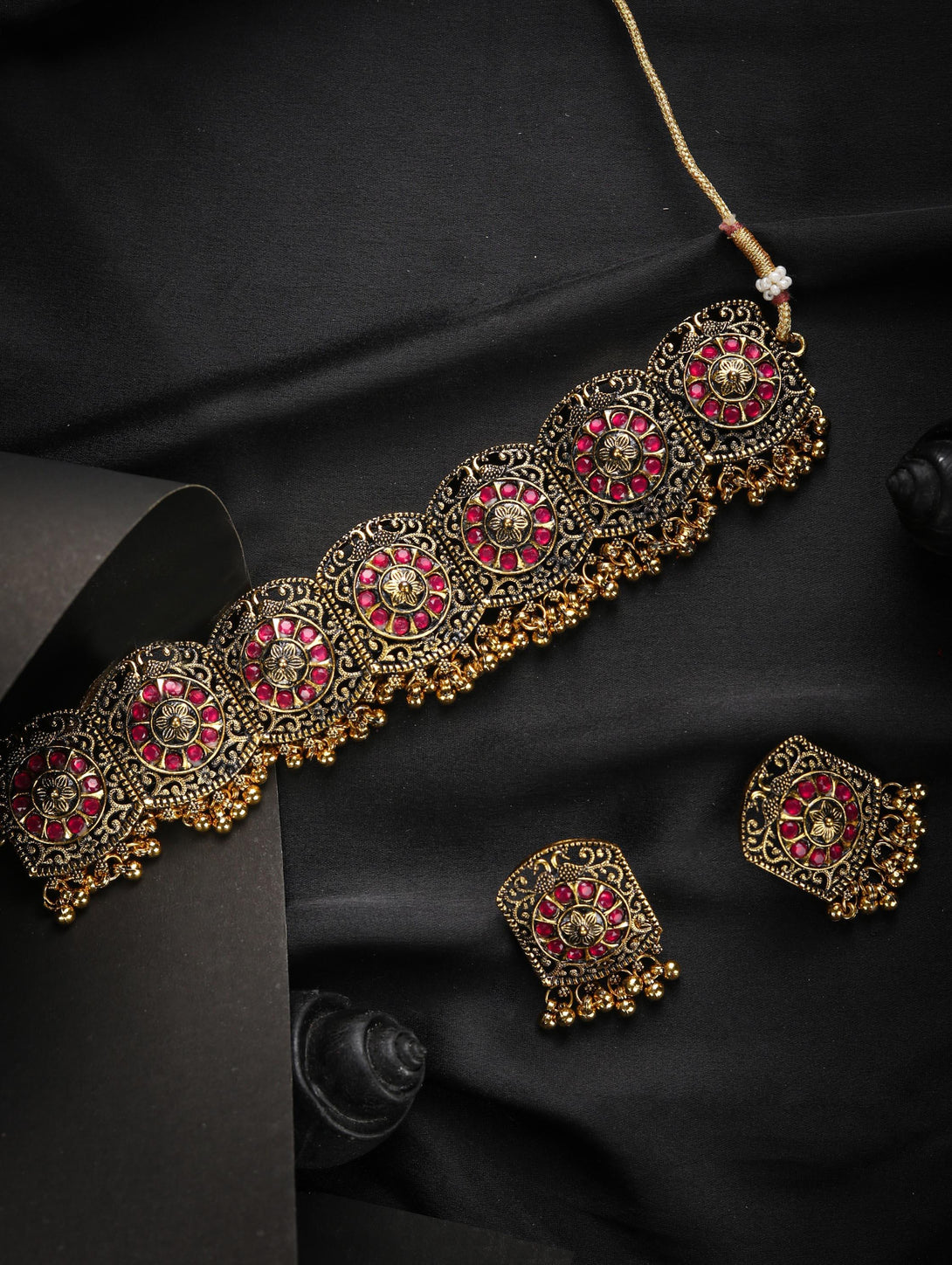 Women's Ruby Stones Studded Gold Plated Choker Set - Priyaasi - Indiakreations