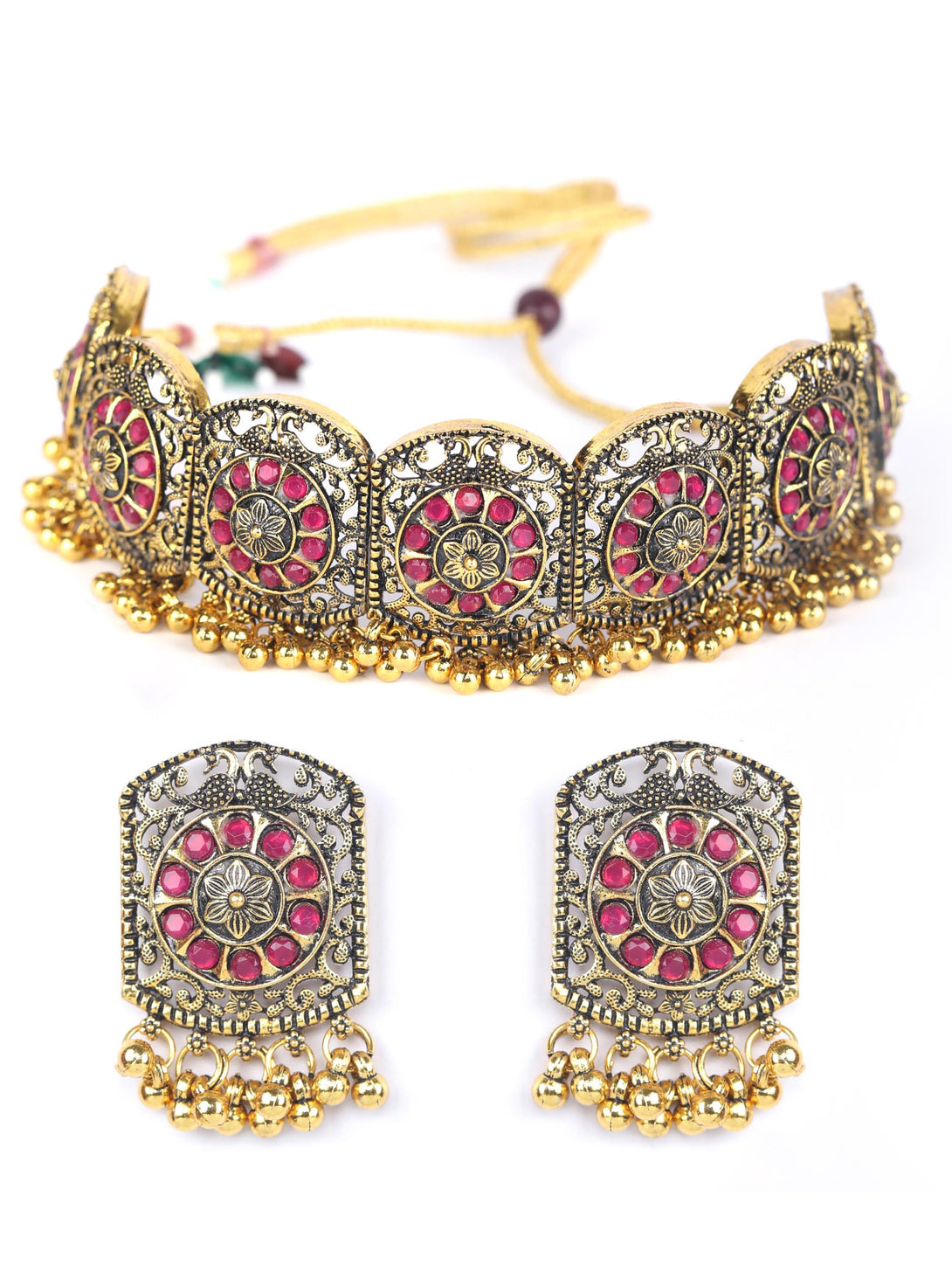 Women's Ruby Stones Studded Gold Plated Choker Set - Priyaasi - Indiakreations