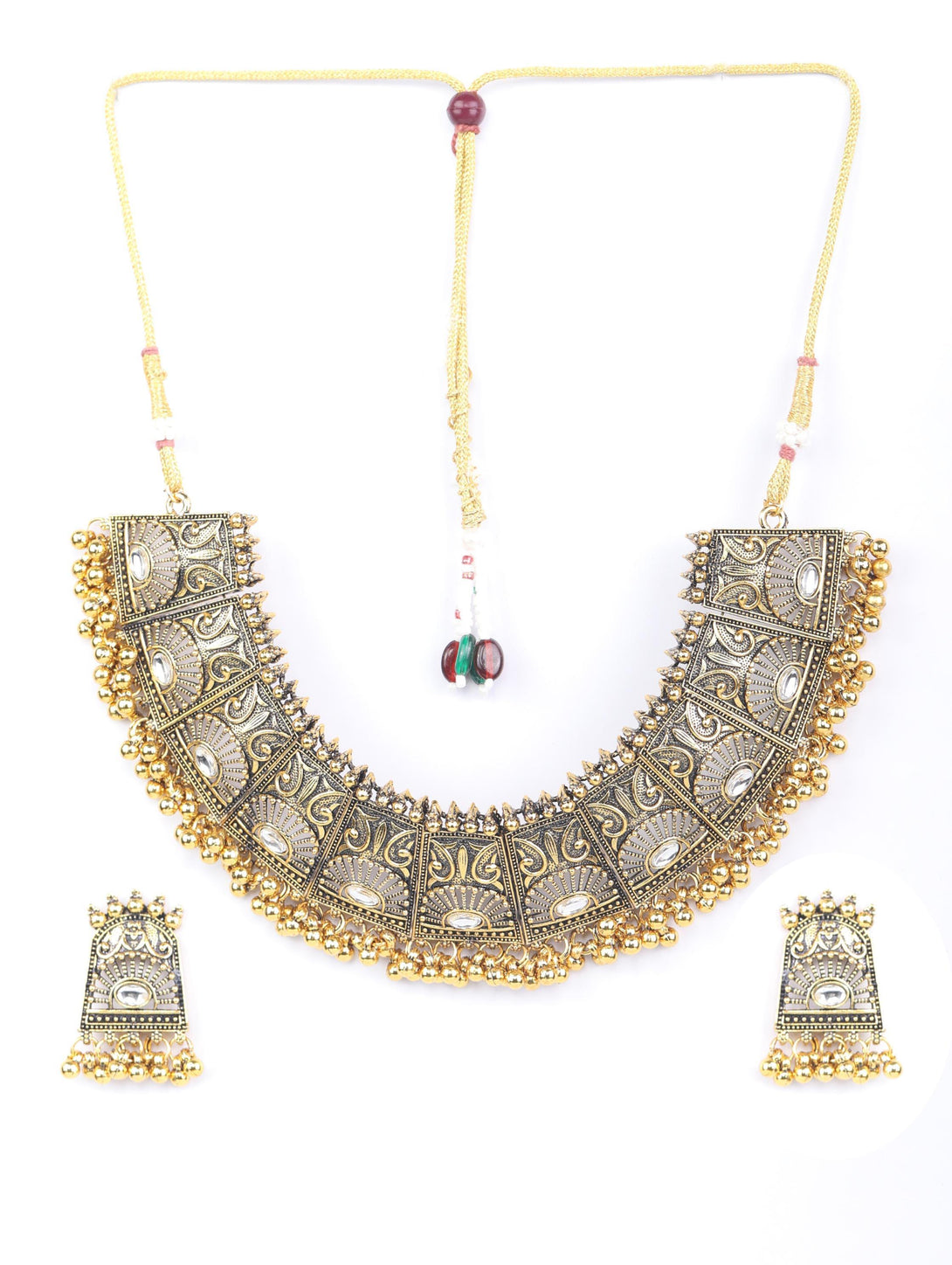 Women's Golden Gaze - Kundan Gold Plated Oxidised Jewellery Set - Priyaasi - Indiakreations