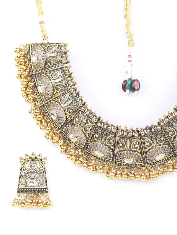 Women's Golden Gaze - Kundan Gold Plated Oxidised Jewellery Set - Priyaasi - Indiakreations