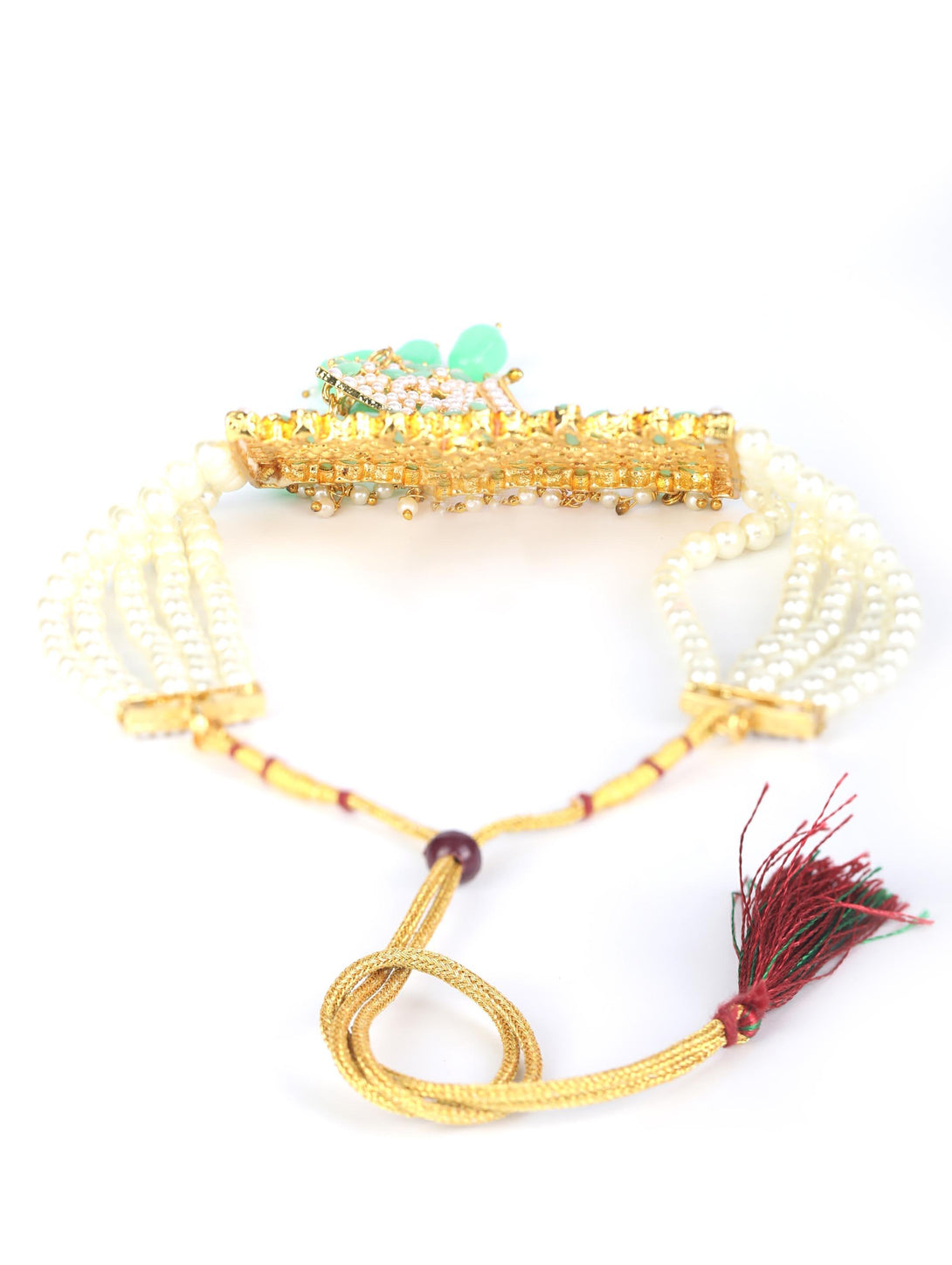 Women's Mint Green Pearls Stones Studded Gold Plated Choker Set - Priyaasi - Indiakreations