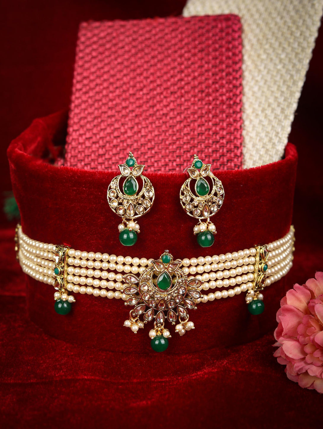 Women's Green Kundan Gold Plated Choker Set - Priyaasi - Indiakreations