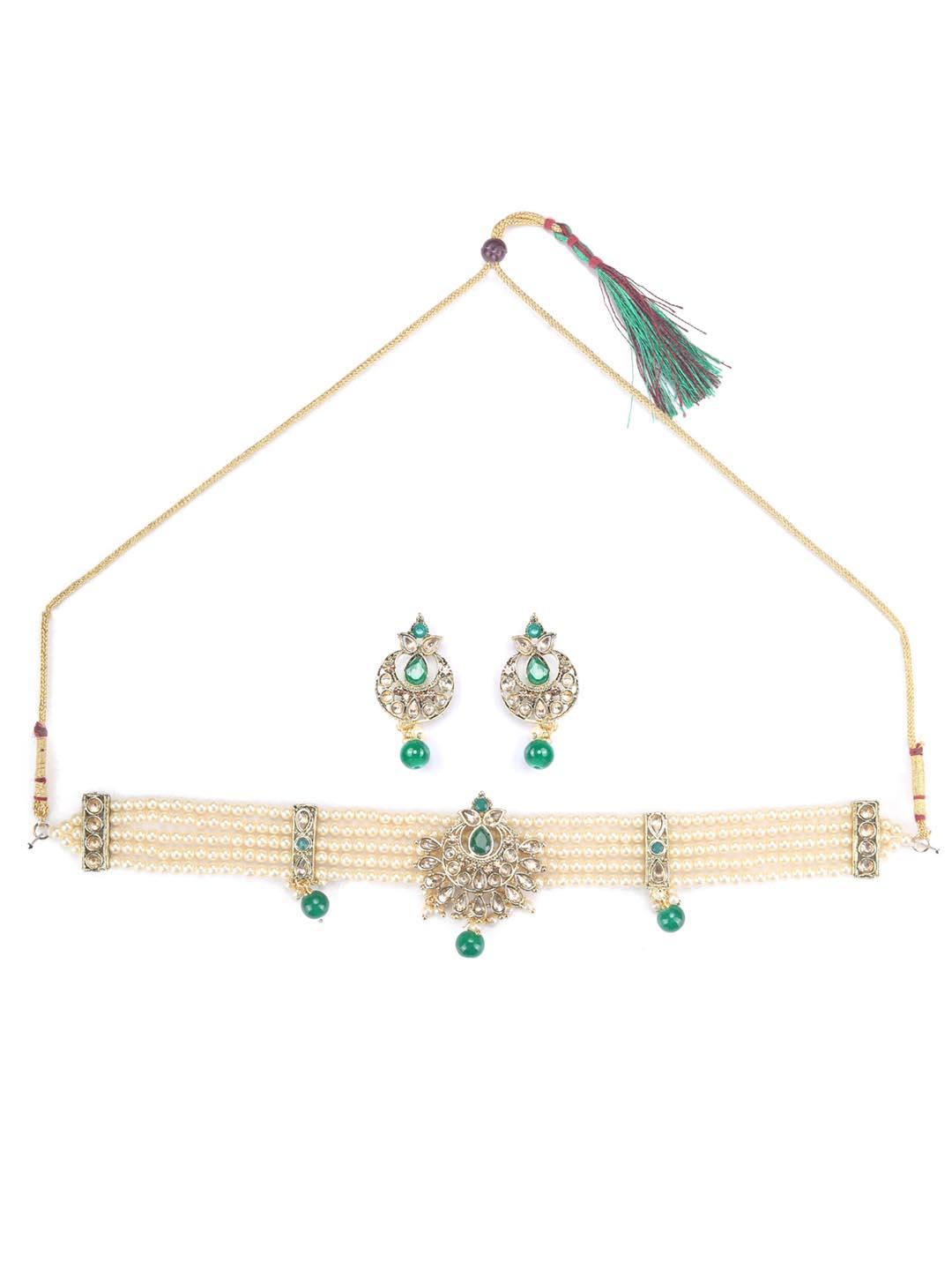 Women's Green Kundan Gold Plated Choker Set - Priyaasi - Indiakreations