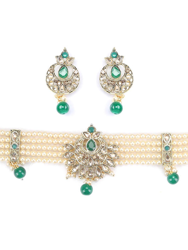 Women's Green Kundan Gold Plated Choker Set - Priyaasi - Indiakreations