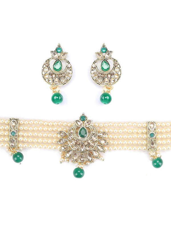 Women's Green Kundan Gold Plated Choker Set - Priyaasi