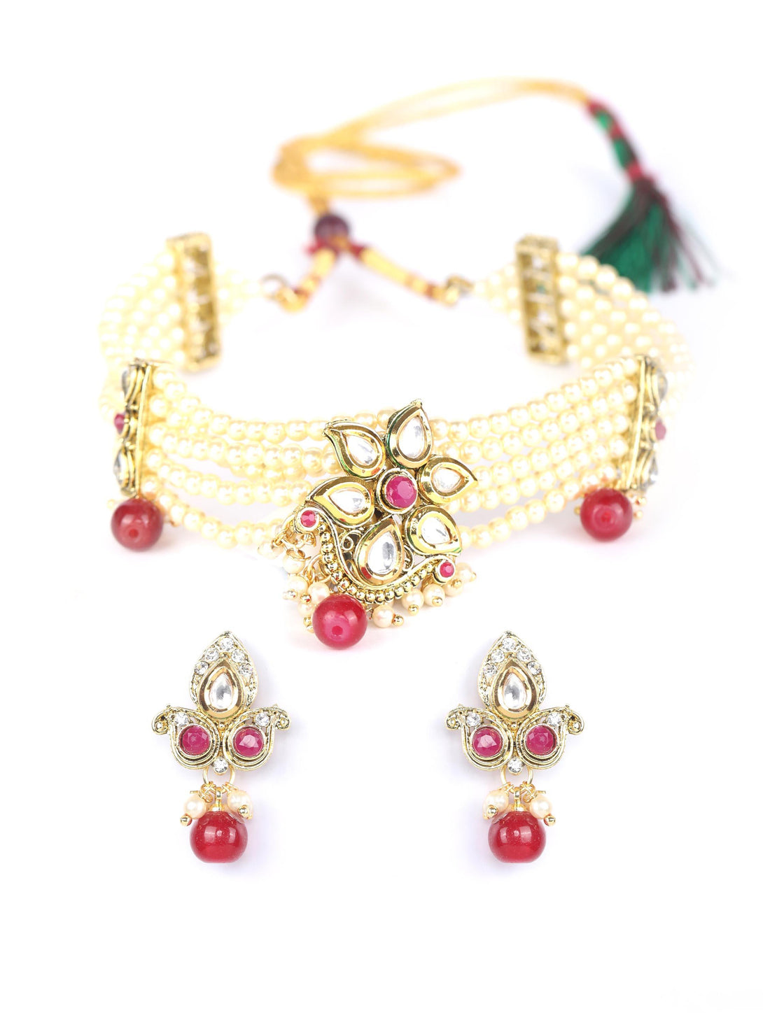 Women's Maroon Kundan Gold Plated Choker Set - Priyaasi - Indiakreations