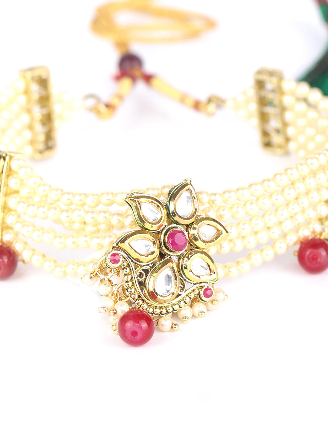 Women's Maroon Kundan Gold Plated Choker Set - Priyaasi - Indiakreations