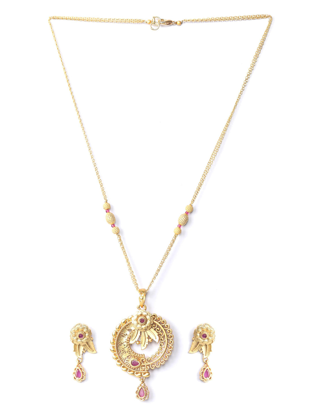 Women's Maroon Ruby Kundan Gold Plated Jewellery Set - Priyaasi - Indiakreations