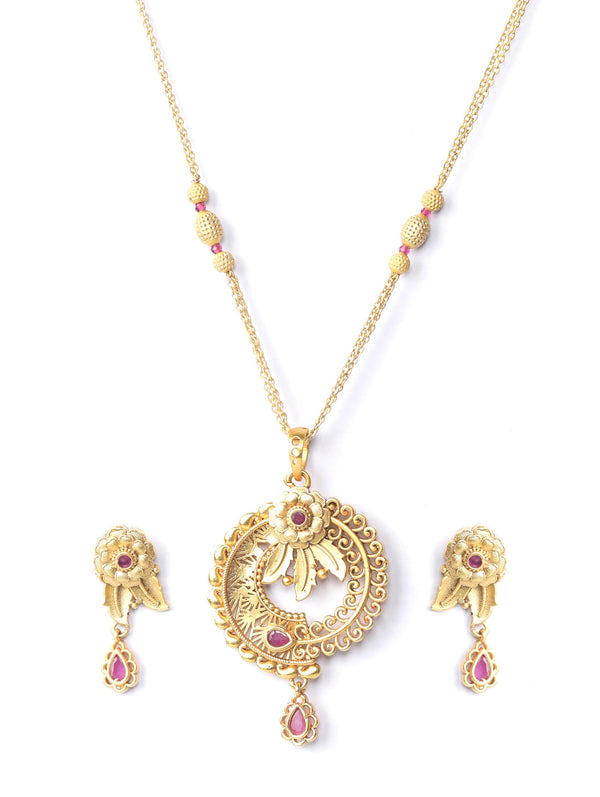 Women's Maroon Ruby Kundan Gold Plated Jewellery Set - Priyaasi