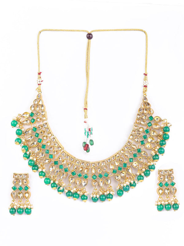 Women's Green Kundan Pearls Gold Plated Choker Set - Priyaasi