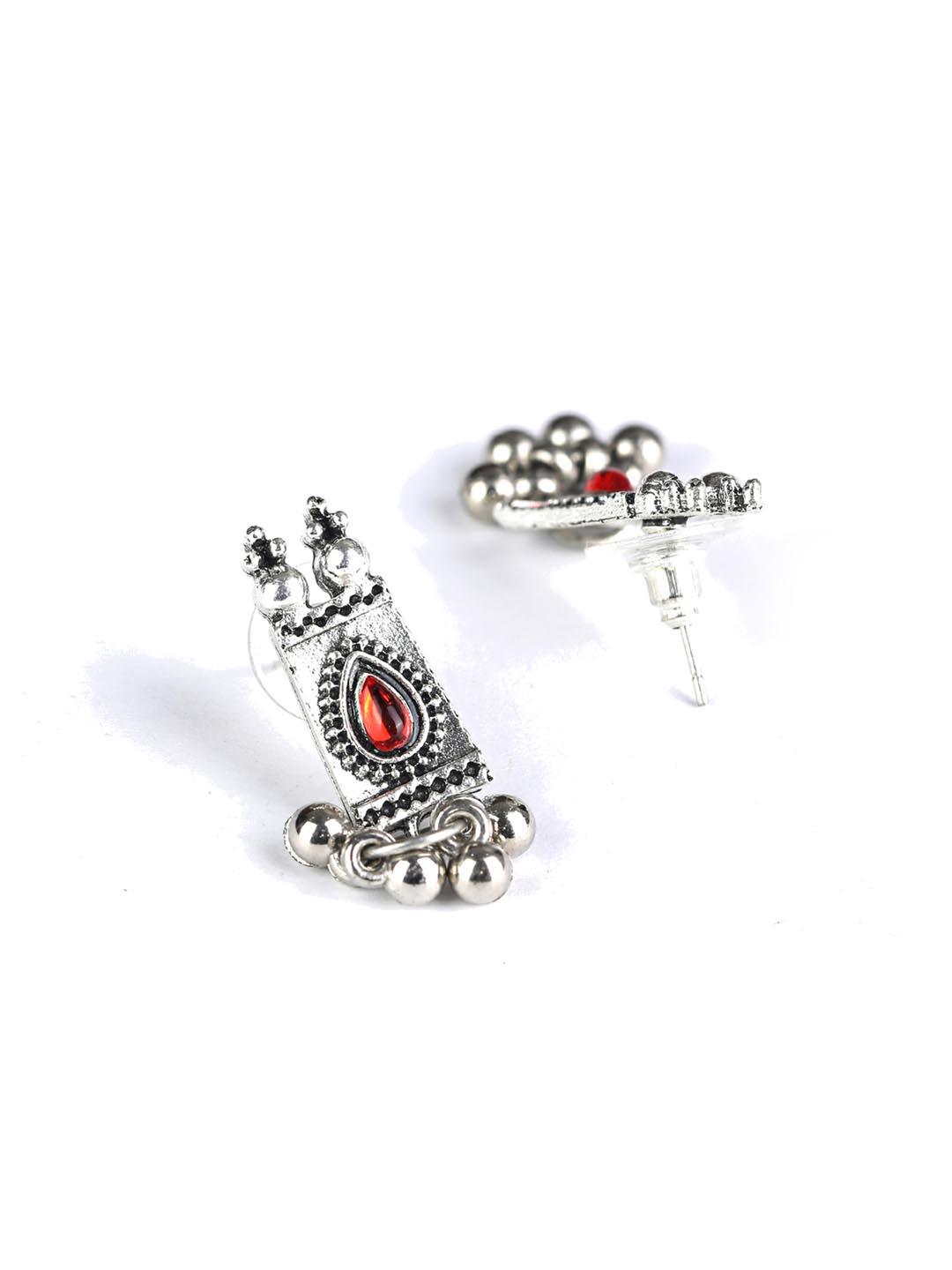 Women's Red Stones Studded Silver Plated Jewellery Set - Priyaasi - Indiakreations