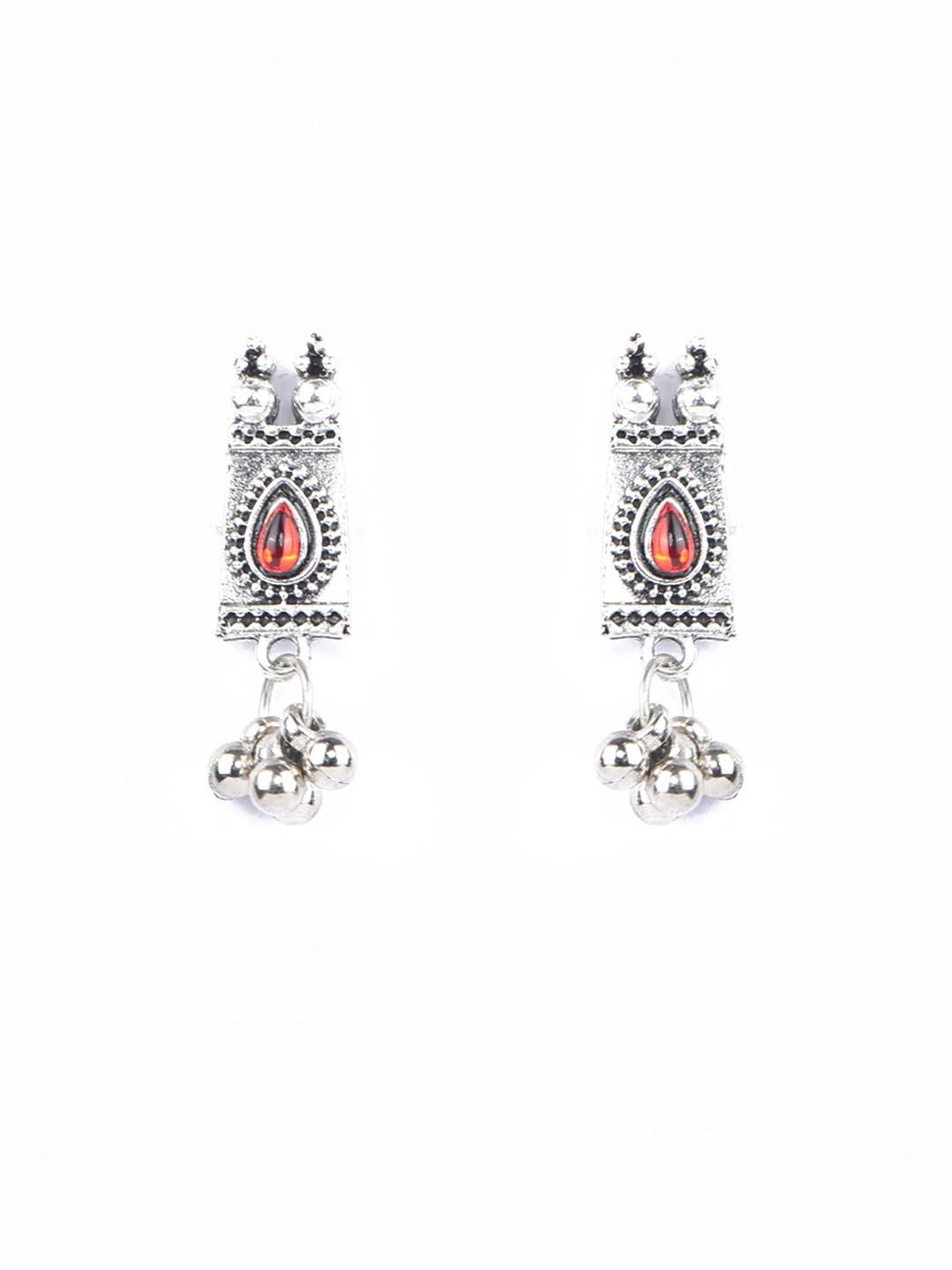 Women's Red Stones Studded Silver Plated Jewellery Set - Priyaasi - Indiakreations