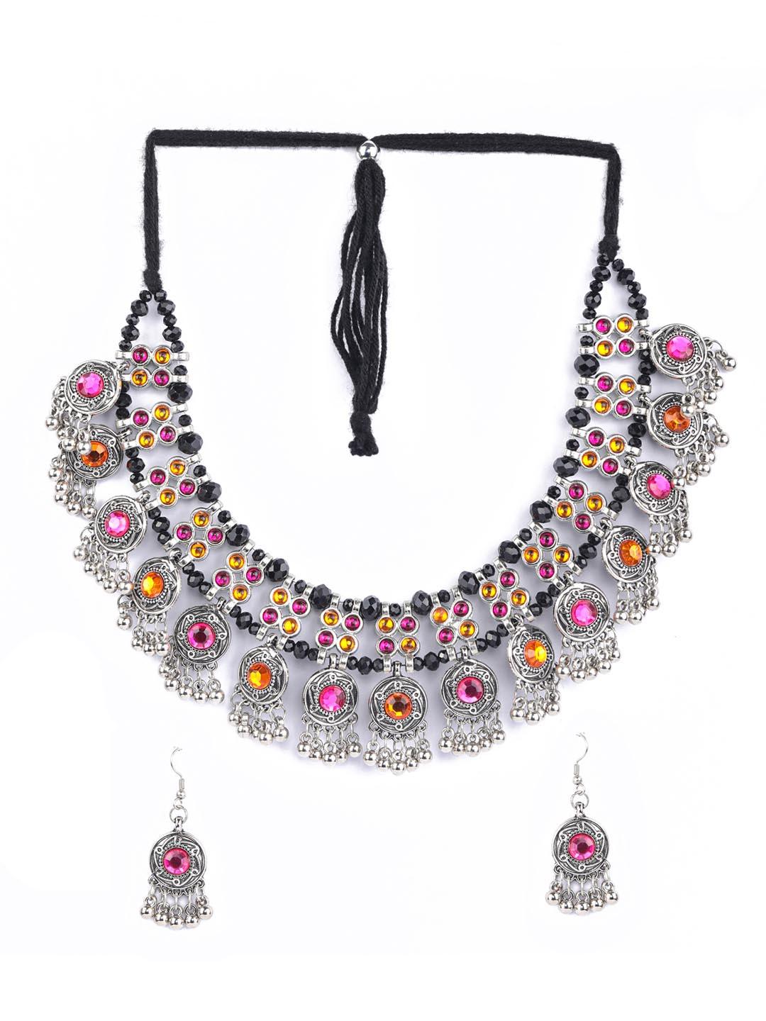 Women's Seasons Magic - Multi-Color Stones Silver Plated Choker Set - Priyaasi - Indiakreations