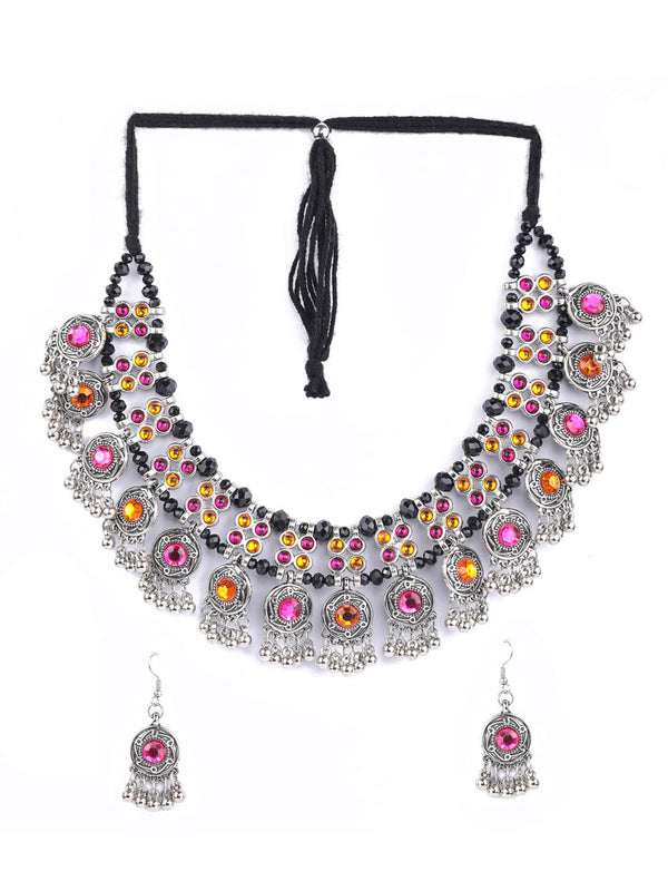 Women's Seasons Magic - Multi-Color Stones Silver Plated Choker Set - Priyaasi