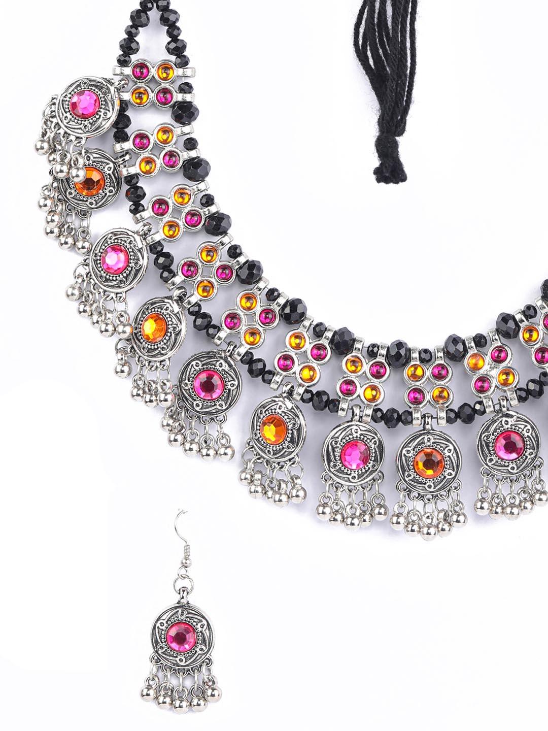 Women's Seasons Magic - Multi-Color Stones Silver Plated Choker Set - Priyaasi - Indiakreations