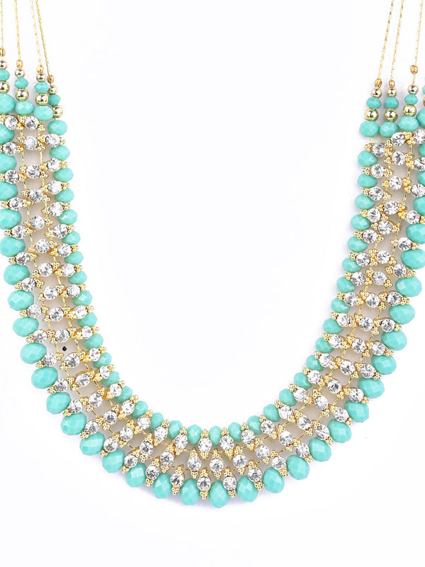 Women's Mint Green Cubic Zirconia Stones Studded Gold Plated Jewellery Set with Bracelet - Priyaasi