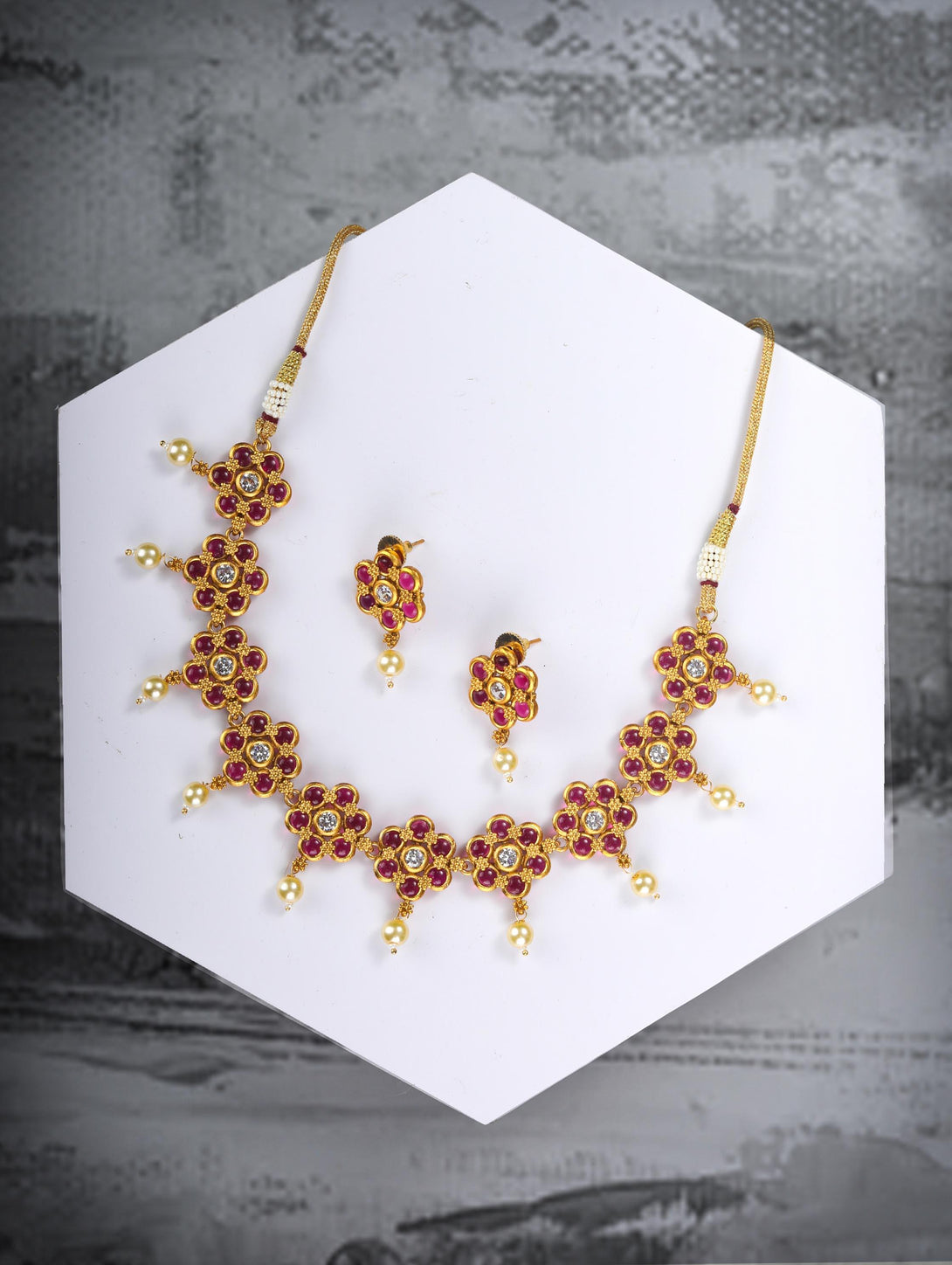 Women's Ruby Gold Plated Jewellery Set - Priyaasi - Indiakreations