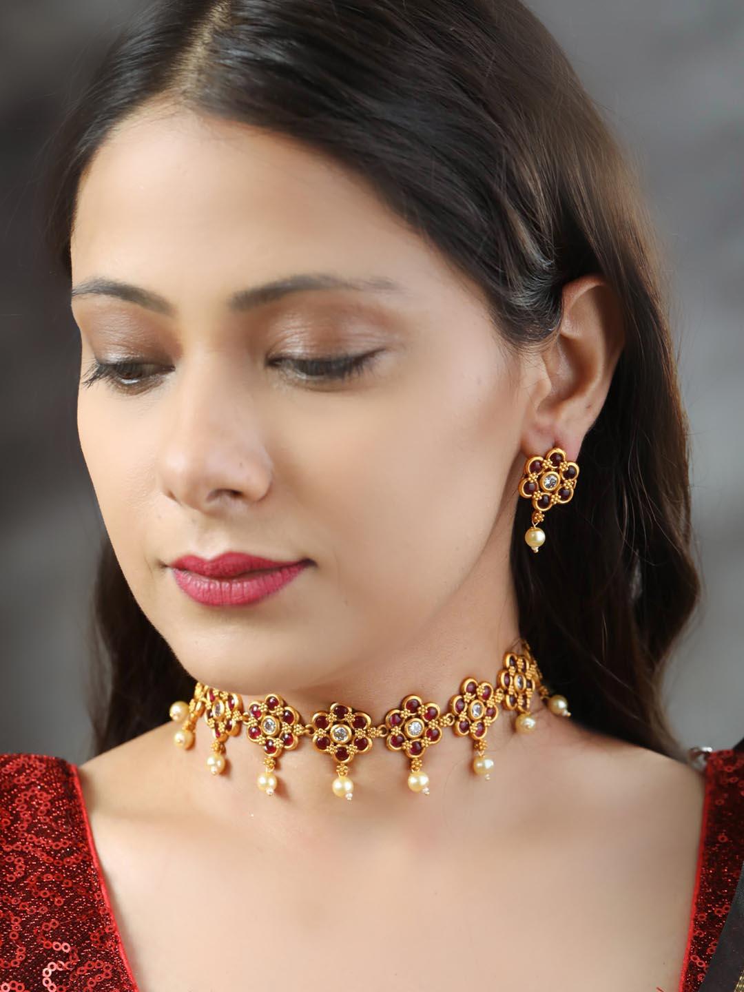 Women's Ruby Gold Plated Jewellery Set - Priyaasi - Indiakreations