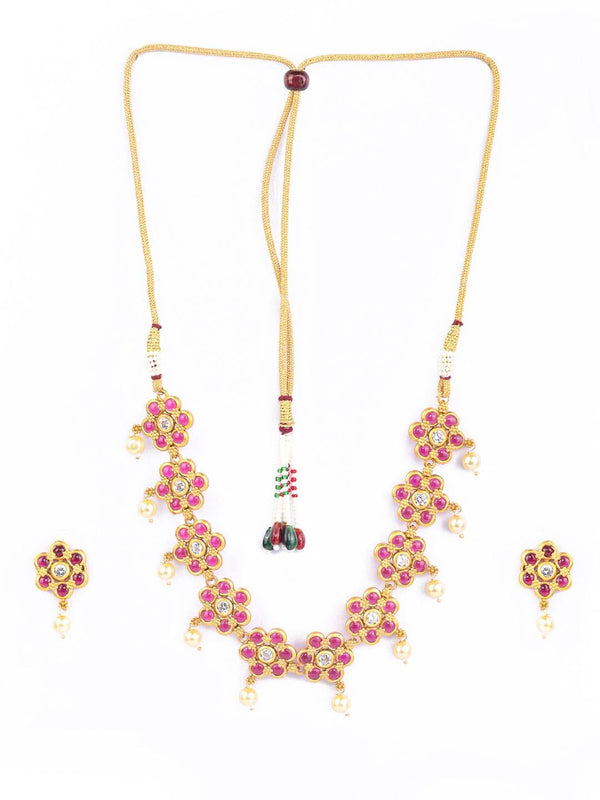 Women's Ruby Gold Plated Jewellery Set - Priyaasi - Indiakreations