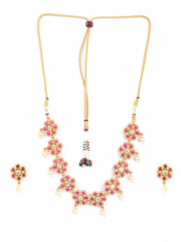 Women's Ruby Gold Plated Jewellery Set - Priyaasi