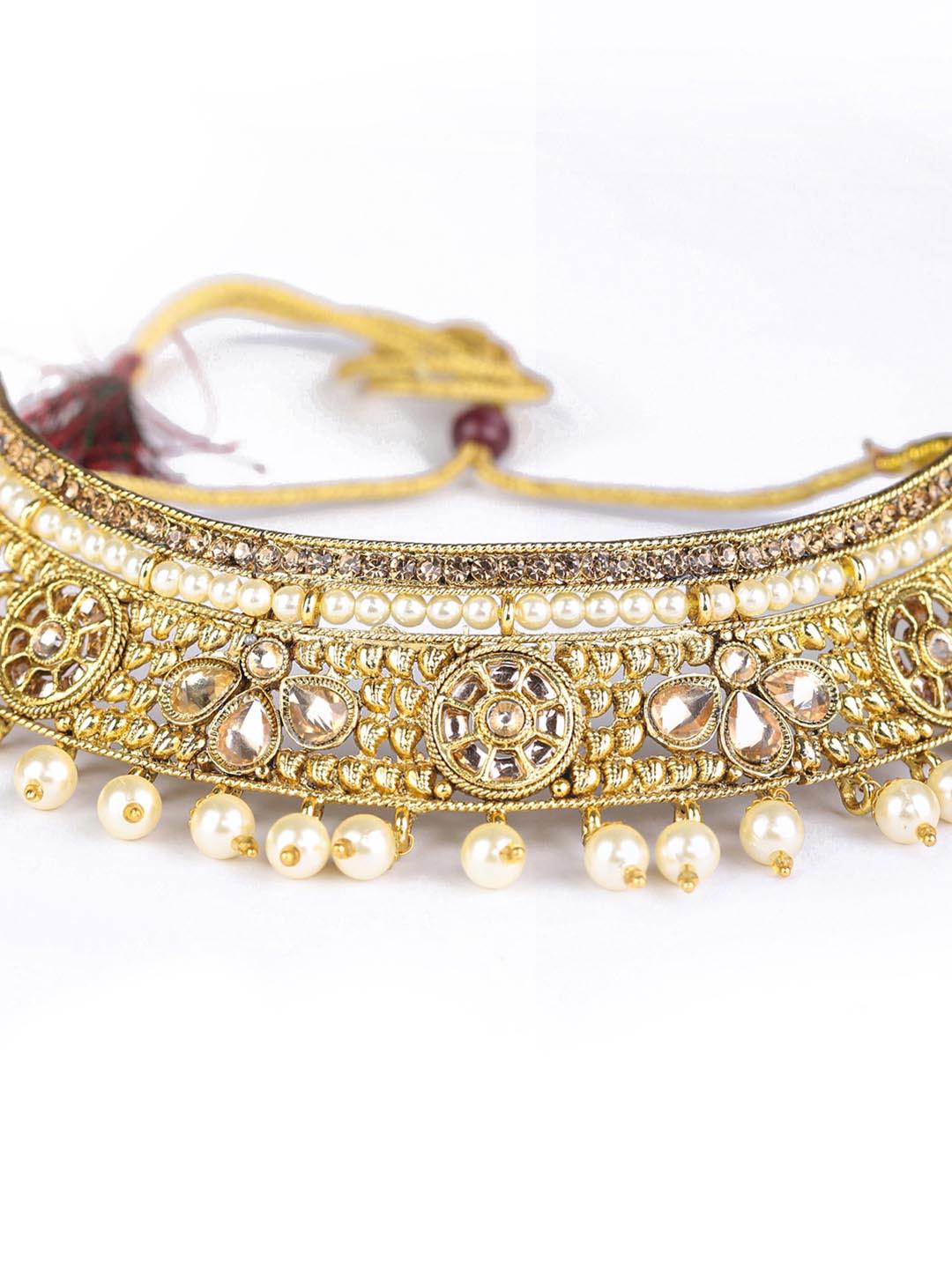 Women's White Kundan Gold Plated Choker Set with MaangTikka - Priyaasi - Indiakreations