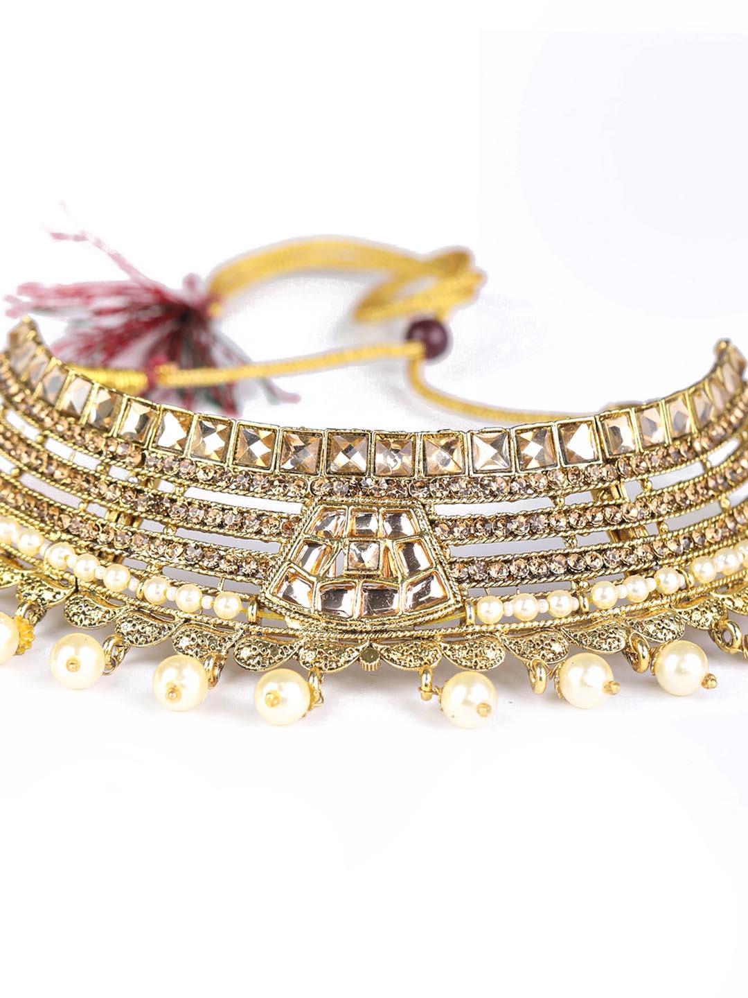 Women's White Kundan Gold Plated Choker Set with MaangTikka - Priyaasi - Indiakreations