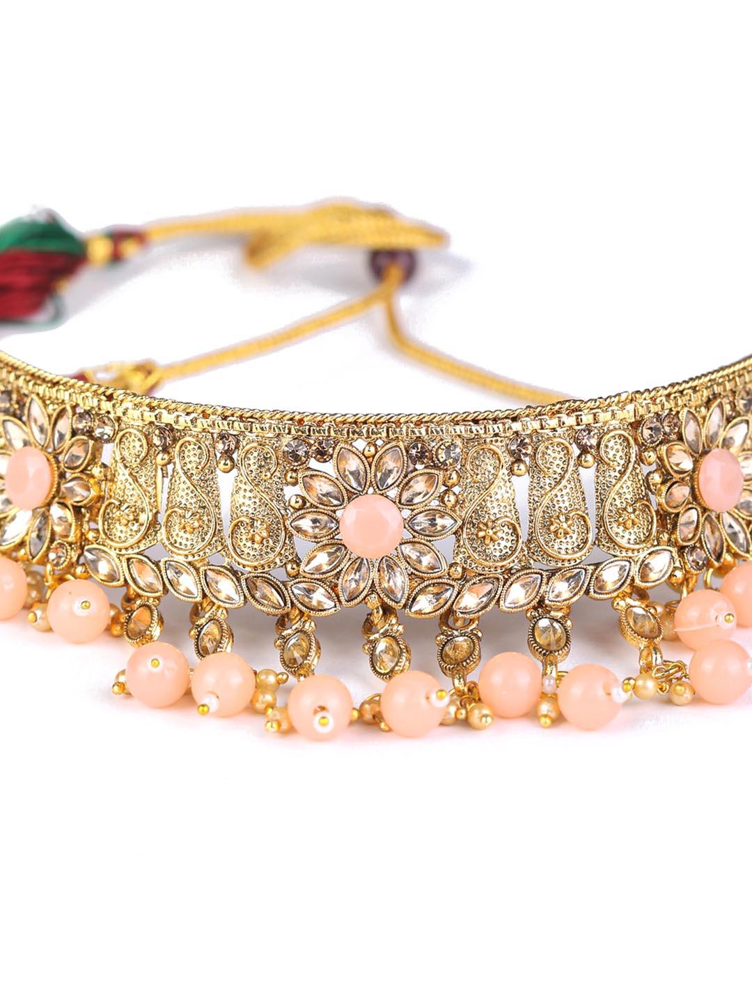 Women's Pink Kundan Gold Plated Choker Set with MaangTikka - Priyaasi - Indiakreations