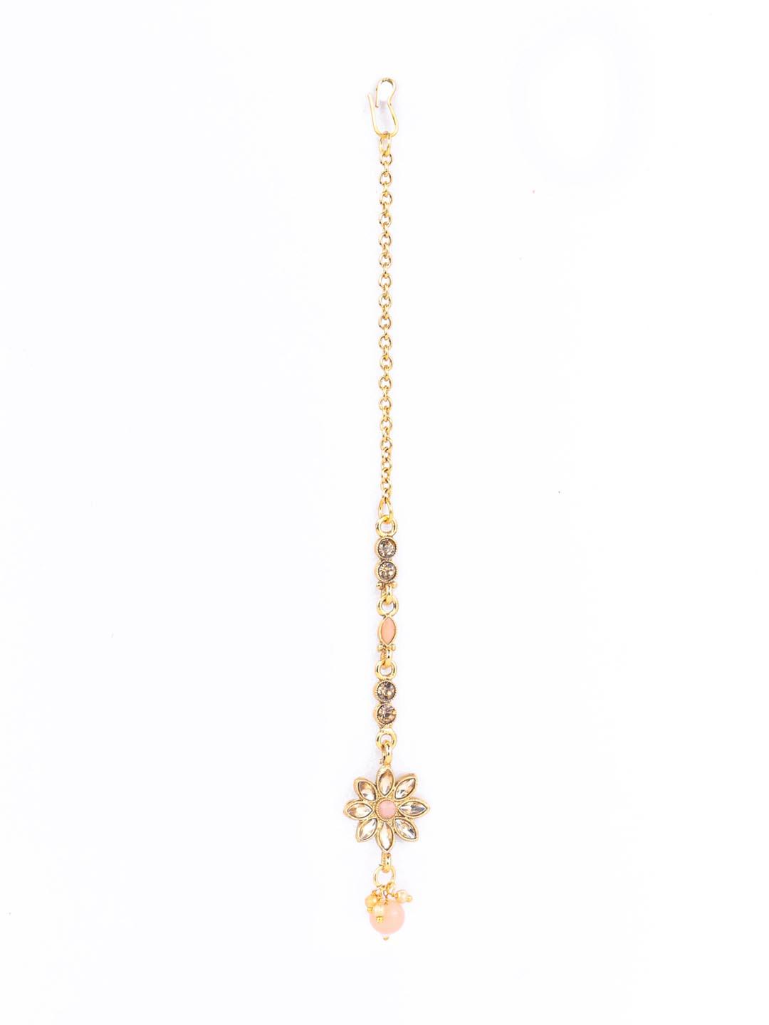 Women's Pink Kundan Gold Plated Choker Set with MaangTikka - Priyaasi - Indiakreations