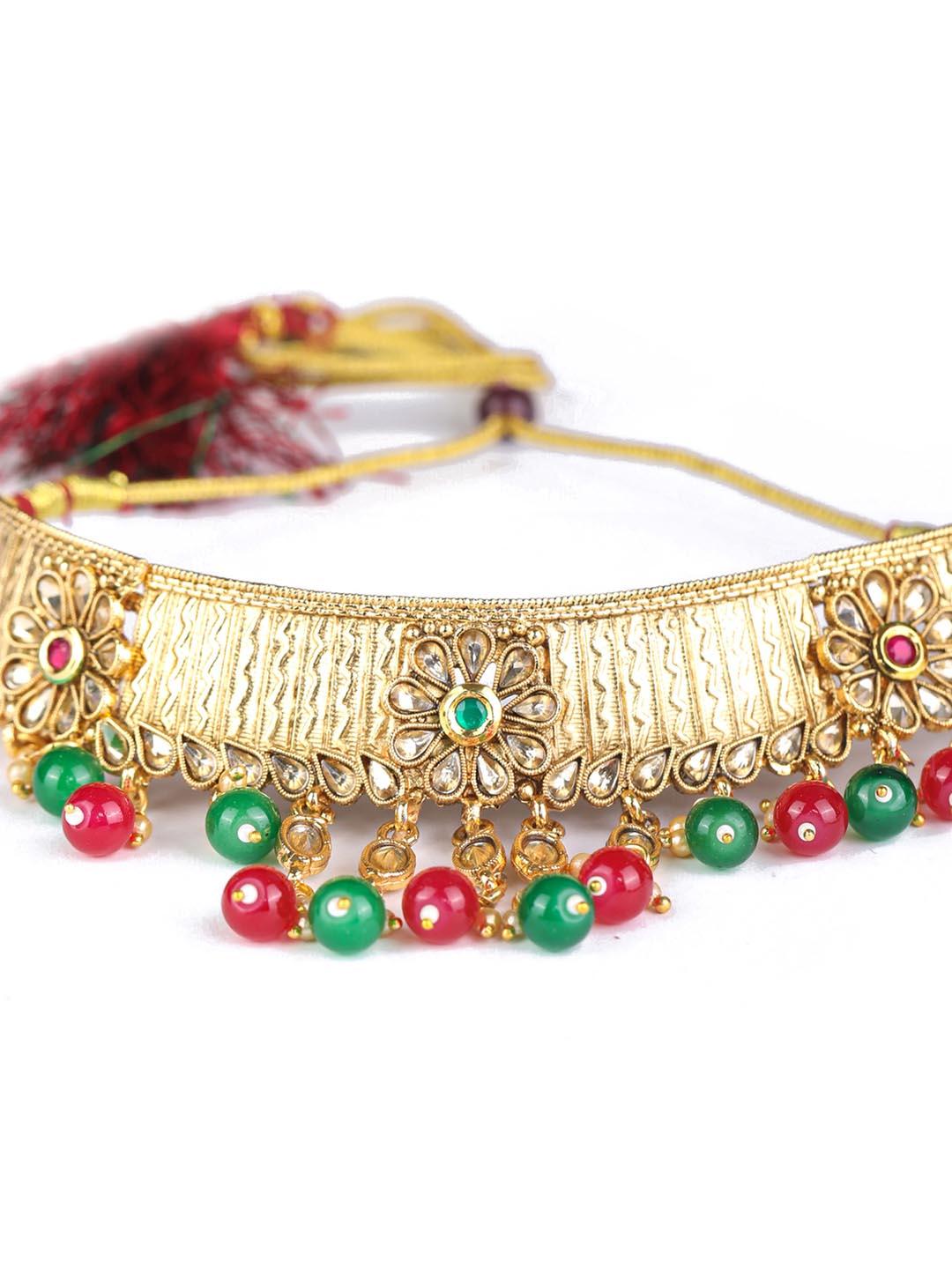 Women's Multi-Color Kundan Gold Plated Choker Set with MaangTikka - Priyaasi - Indiakreations