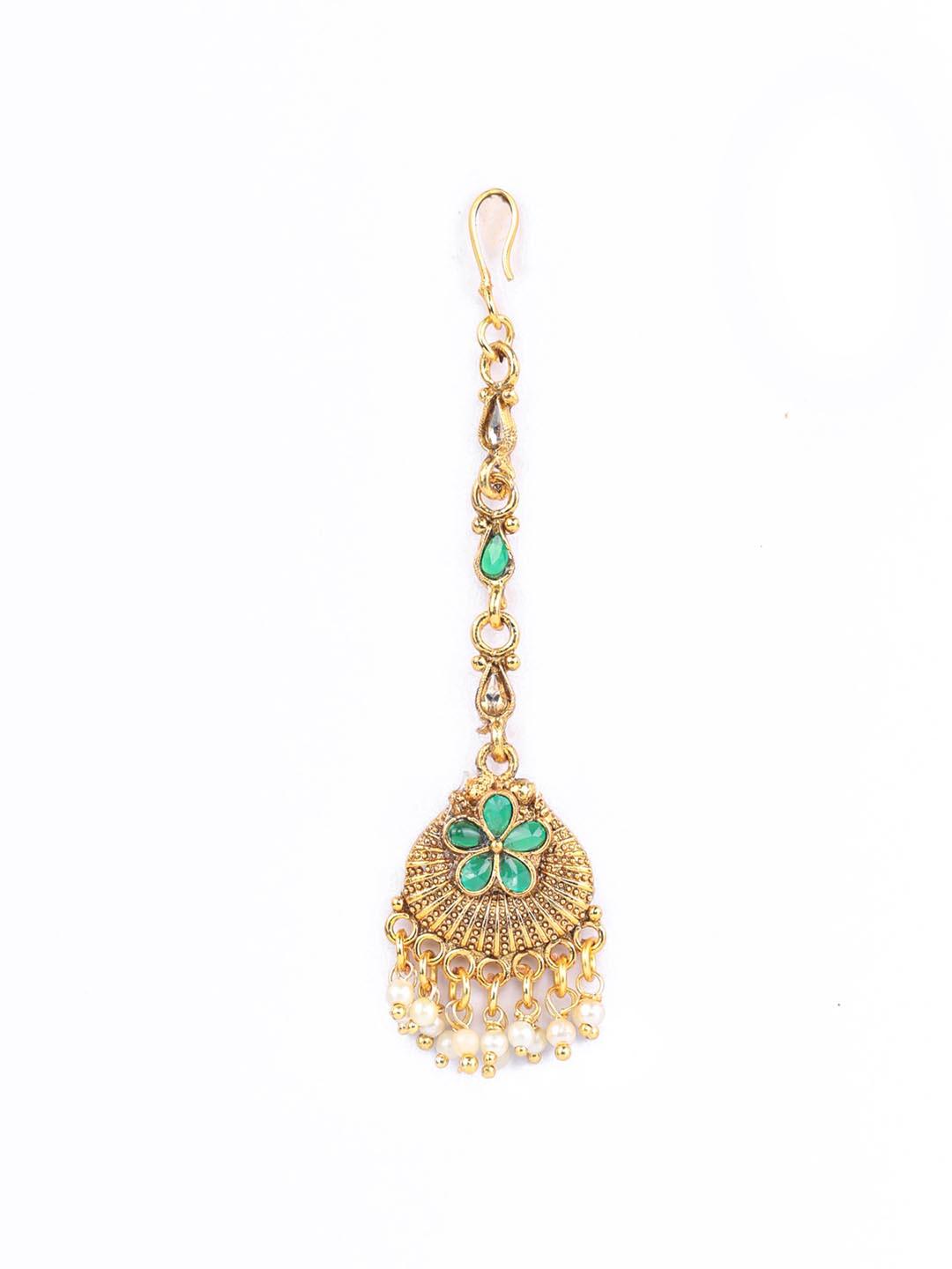 Women's SunShine - Kundan Green Gold Plated Choker Set with MaangTikka - Priyaasi - Indiakreations