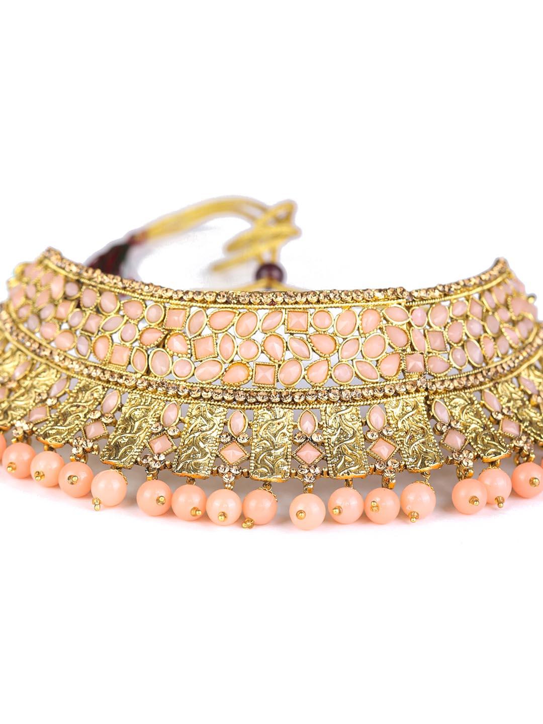 Women's Pink Kundan Gold Plated Choker Set with MaangTikka - Priyaasi - Indiakreations