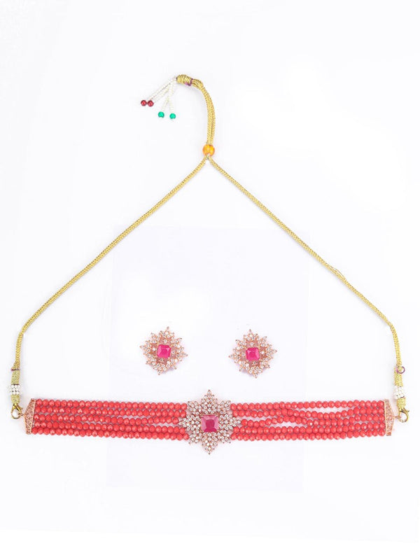 Women's Ruby Maroon Kundan Gold Plated Choker Set - Priyaasi - Indiakreations