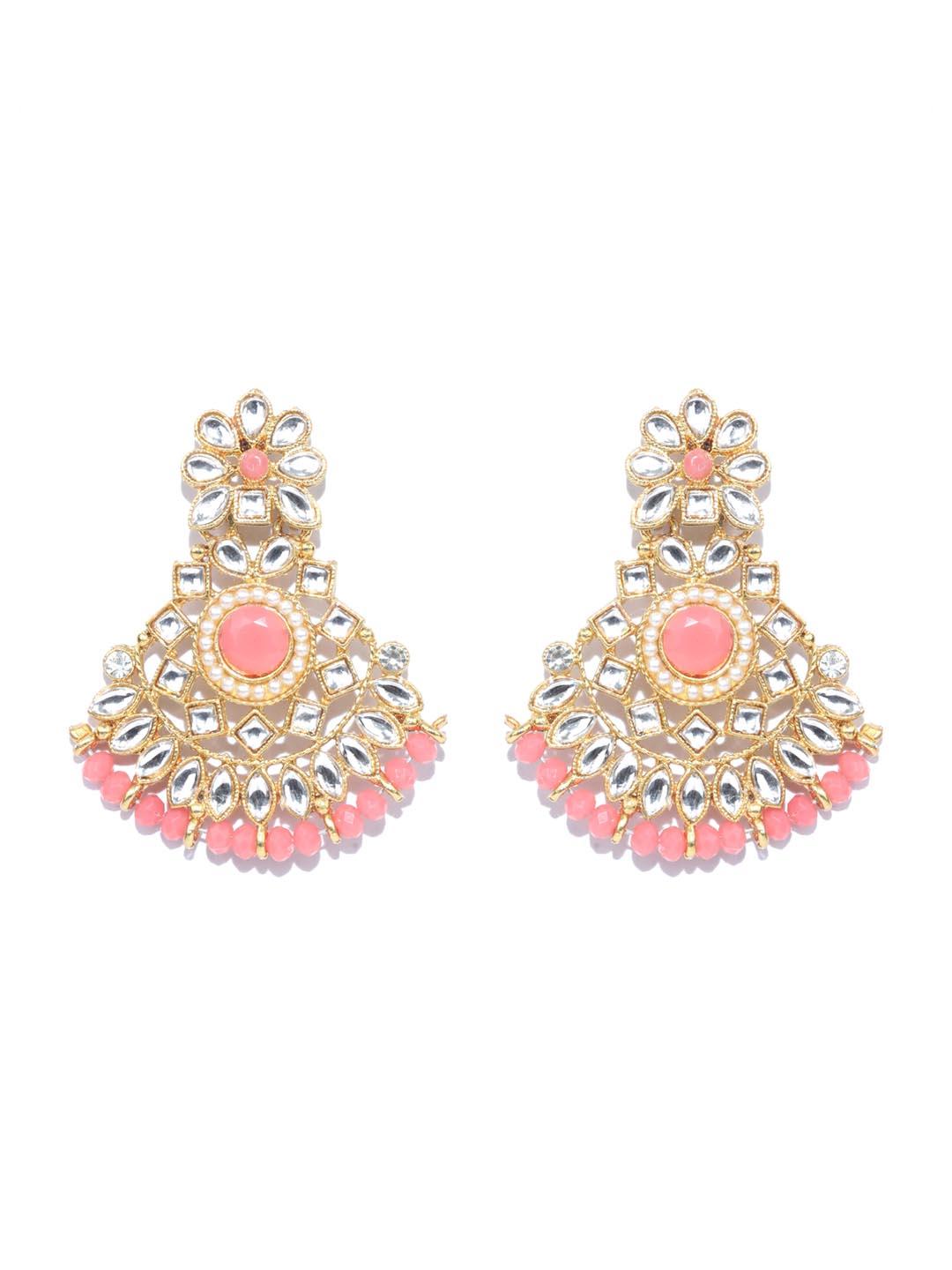 Women's Pink Kundan Pearls Gold Plated Choker Set With Maangtikka - Priyaasi - Indiakreations