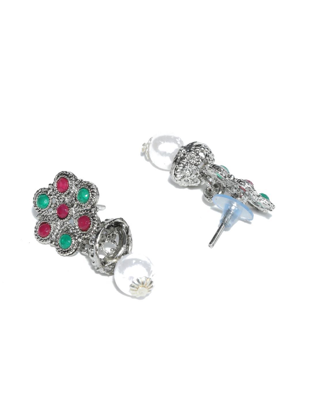 Women's Green Ruby Emerald German Silver Plated Jewellery Set - Priyaasi - Indiakreations