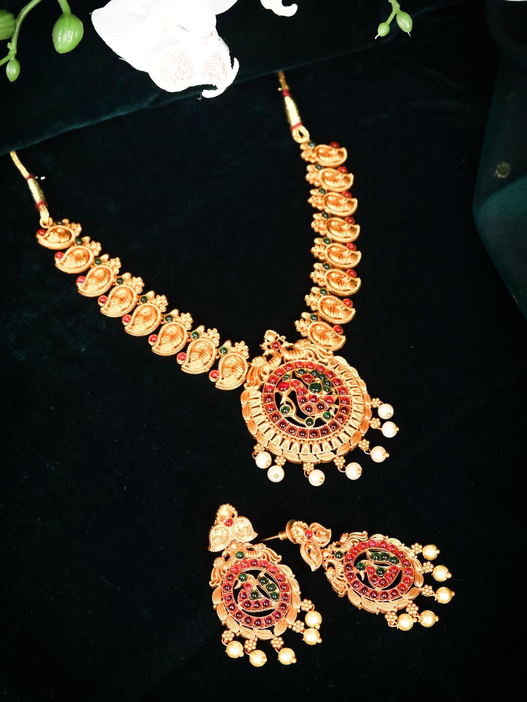 Women's Green Ruby Kemp Stones Gold Plated Jewellery Set - Priyaasi - Indiakreations