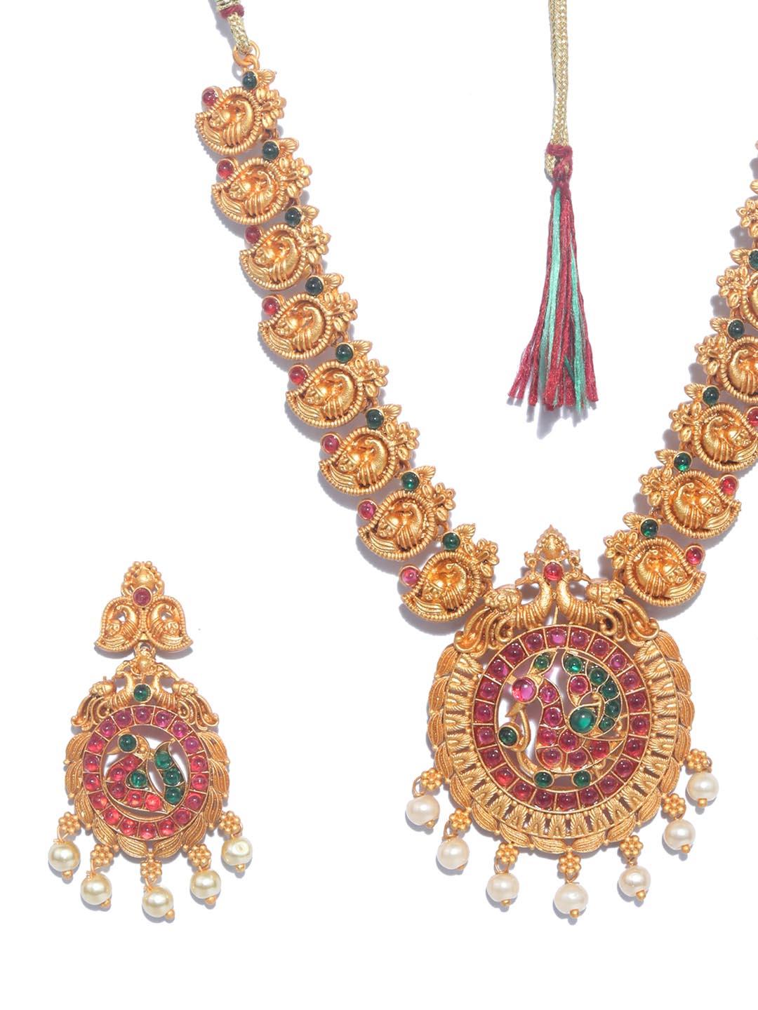 Women's Green Ruby Kemp Stones Gold Plated Jewellery Set - Priyaasi - Indiakreations