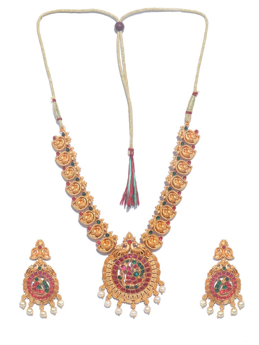 Women's Green Ruby Kemp Stones Gold Plated Jewellery Set - Priyaasi - Indiakreations