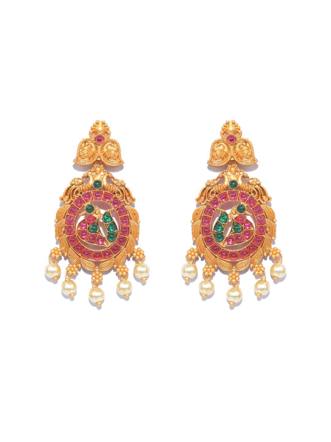 Women's Green Ruby Kemp Stones Gold Plated Jewellery Set - Priyaasi - Indiakreations