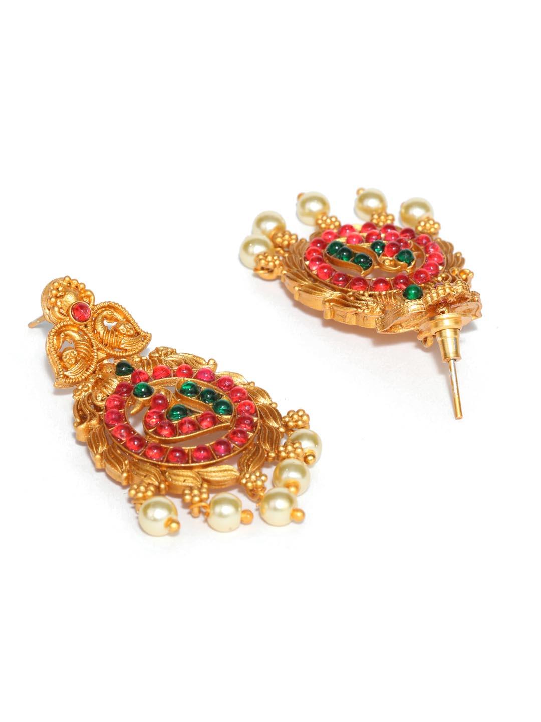 Women's Green Ruby Kemp Stones Gold Plated Jewellery Set - Priyaasi - Indiakreations