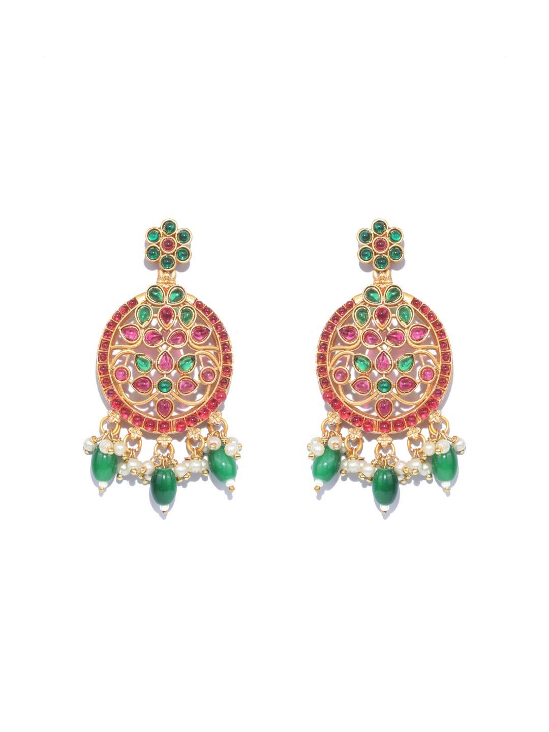 Women's Green Ruby Kemp Stones Gold Plated Jewellery Set - Priyaasi - Indiakreations