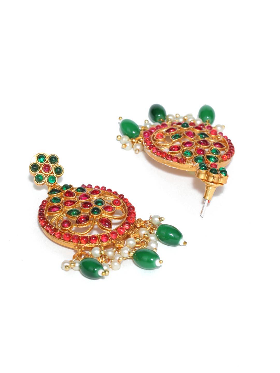 Women's Green Ruby Kemp Stones Gold Plated Jewellery Set - Priyaasi - Indiakreations