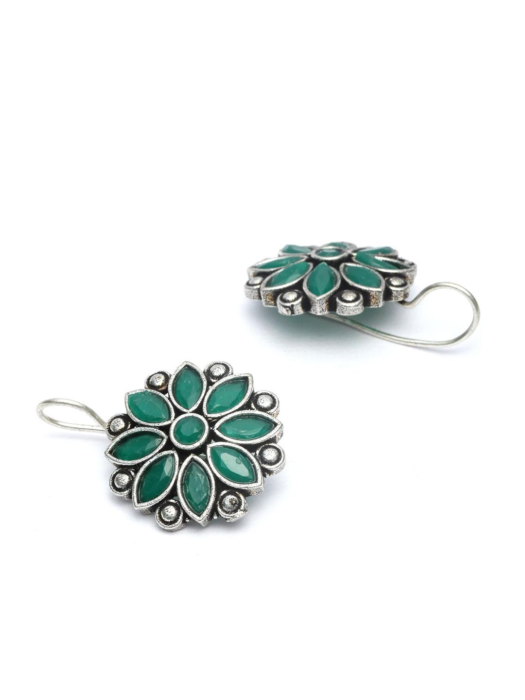 Women's Green Floral Silver Plated Jewellery Set- Priyaasi - Indiakreations