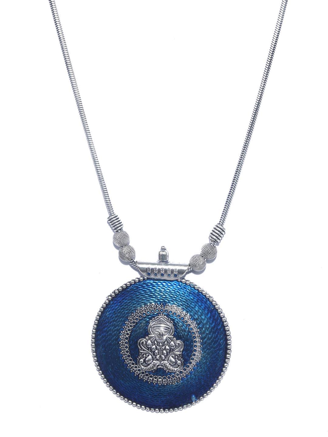 Women's Blue German Silver Plated Necklace - Priyaasi - Indiakreations