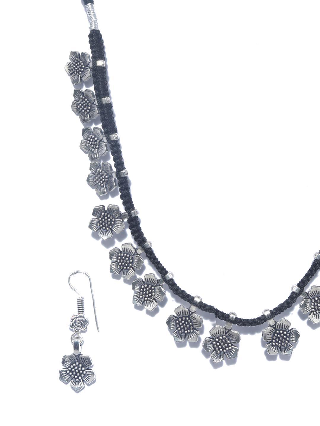 Women's Black German Silver Plated Jewellery Set - Priyaasi - Indiakreations