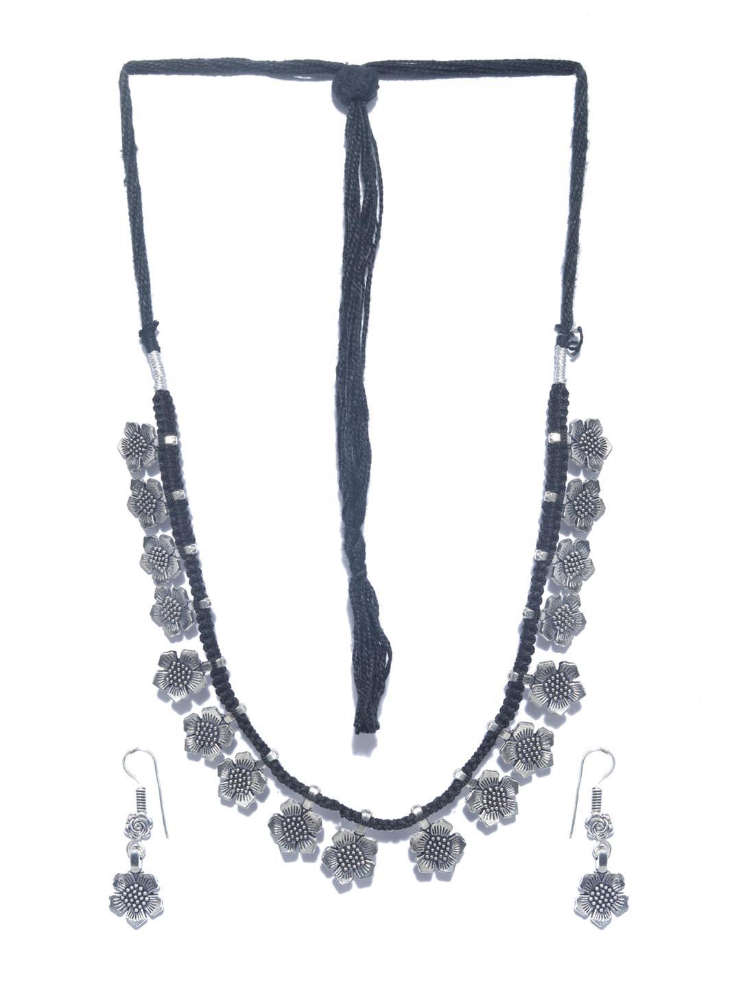 Women's Black German Silver Plated Jewellery Set - Priyaasi - Indiakreations