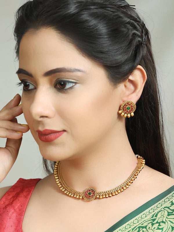 Women's Ruby Gold Plated Jewellery Set - Priyaasi - Indiakreations